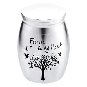 Personalized Small Pet Urn for Ashes - Waterproof Cremation Keepsake Stainless Steel Memorial Urn with Tree Patterns and Text for Ashes Holder Memorial Dog Cat Funeral Decorative