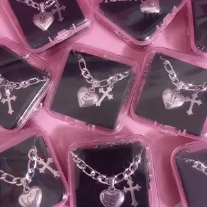 Custom Initial heart cross Necklace - non Tarnish Necklace - Stainless steel Water safe Necklaces Unisex Cross Necklace girlfriend gift jewelry charm relationship couples jewelry