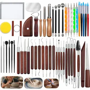 50 count Clay Sculpting Tools Kit with Storage Bag, Pottery Sculpting Tools for Adult Beginners, Clay Modeling Tool Carving Kit for Pottery, Dotting, Molding, Shaping, Detailing (Redwood)