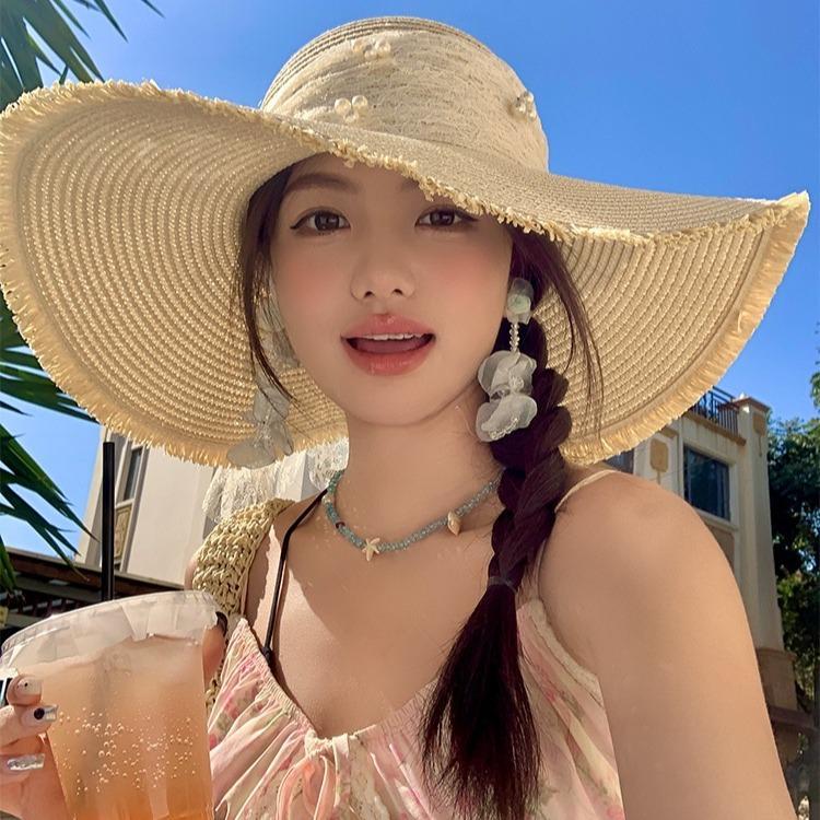 2025 n solar powered fan hat ew straw female lace bow summer large brim sunscreen sun beach sun sun fashion  trucker hats women fitted hats bonnet blue ti hats beret store one  piece  fake  straw  hat custom fedoras
