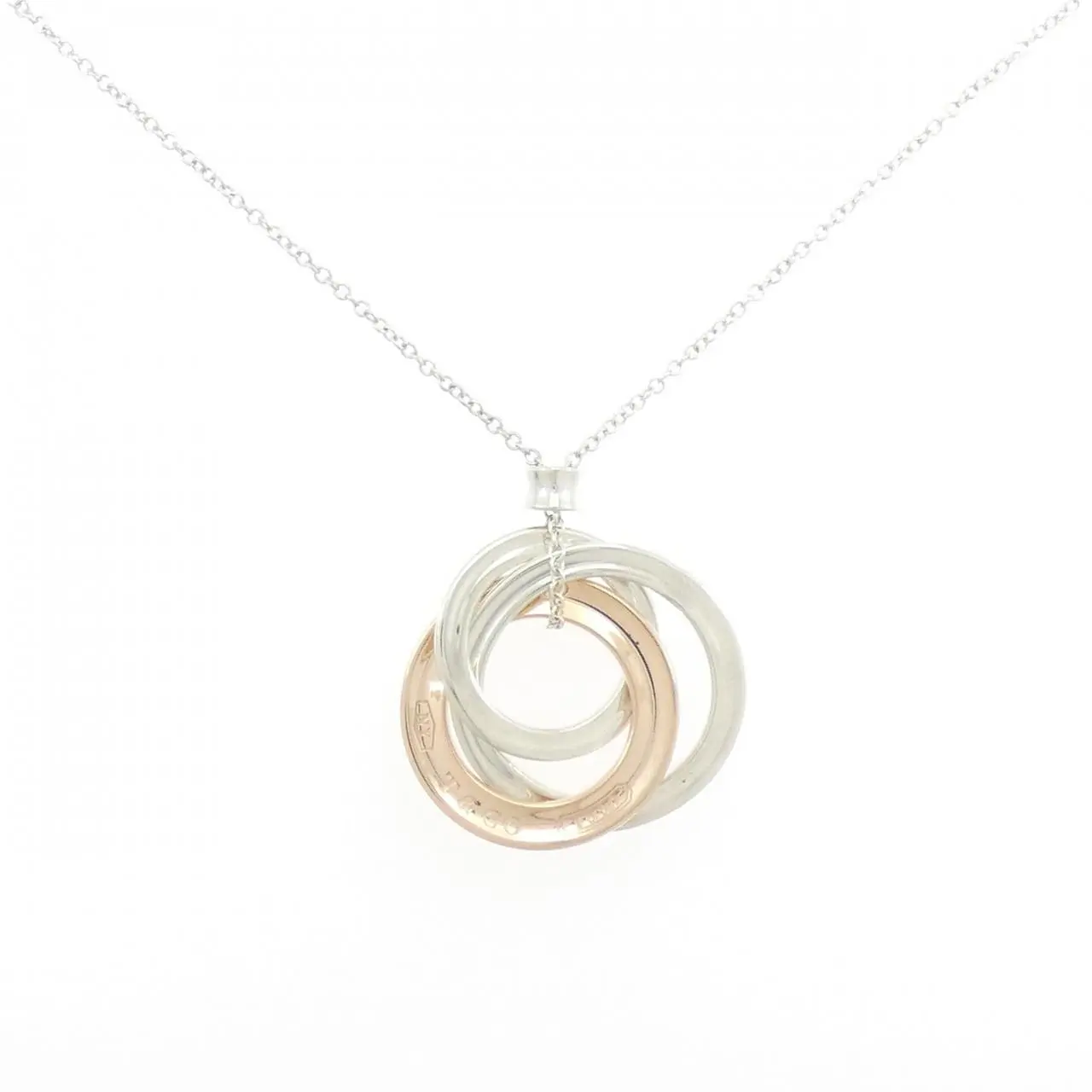 Pre-owned Tiffany & Co. Sterling Silver 925 (Ag925) Small Leather Goods Tiffany 1837 Interlocking Circle Silver Rose Gold Necklace