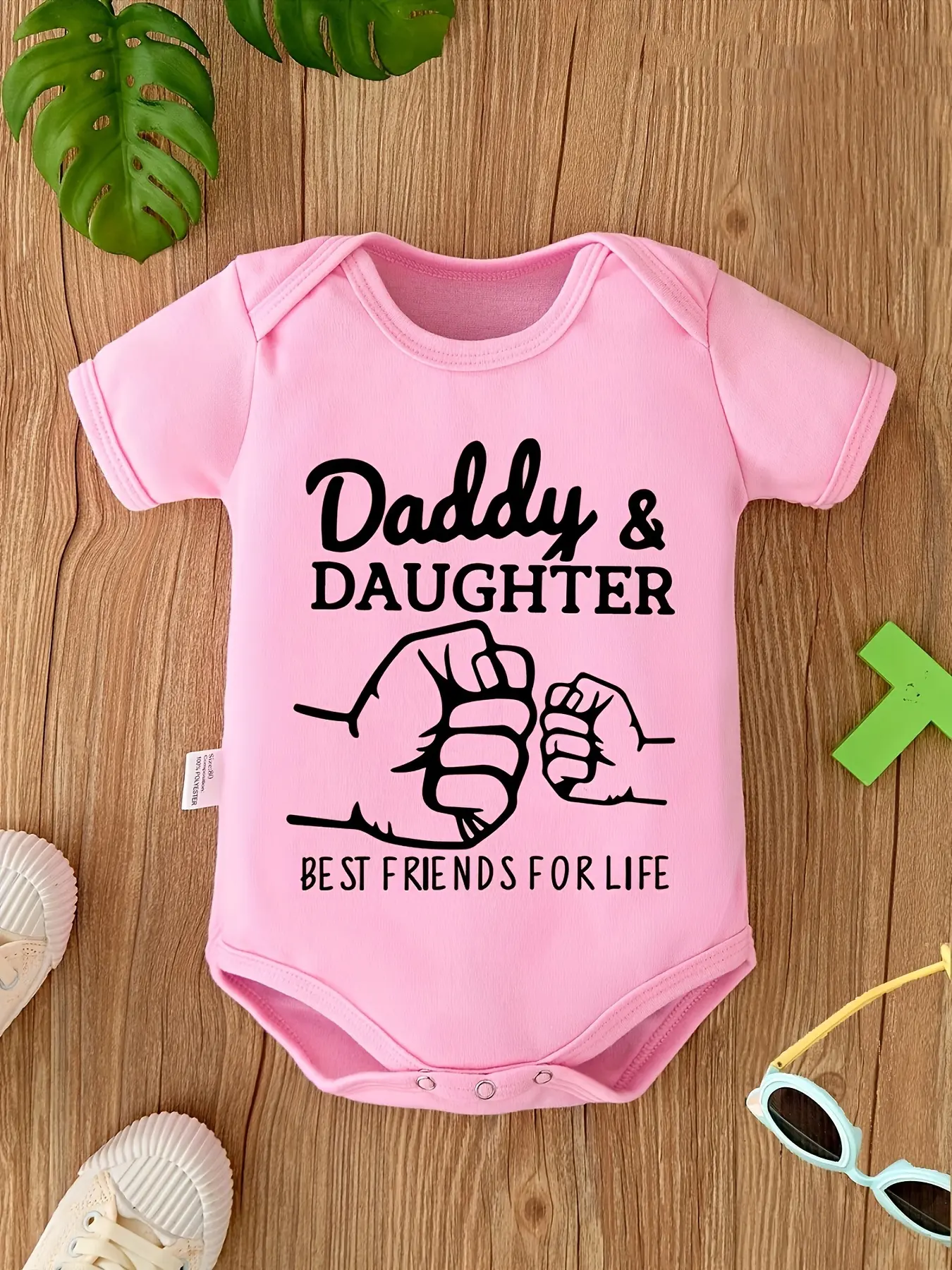 Baby Girl Clothes - Infant Letter Print Bodysuit, "Daddy & Daughter Best Friends For Life" Short Sleeve Pink Newborn Baby Stuff, Easy Dressing Fist Bump Romper, Infant Bodysuit, Snap Crotch, Bodysuit Outfit, Cotton Bodysuits