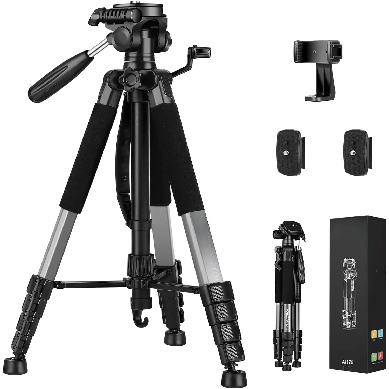 Tripod Camera Tripods, 74" Tripod for Camera Cell Phone, Heavy Duty Tripod Stand, Professional Travel Tripods Compatible with   DSLR, Starry Gray