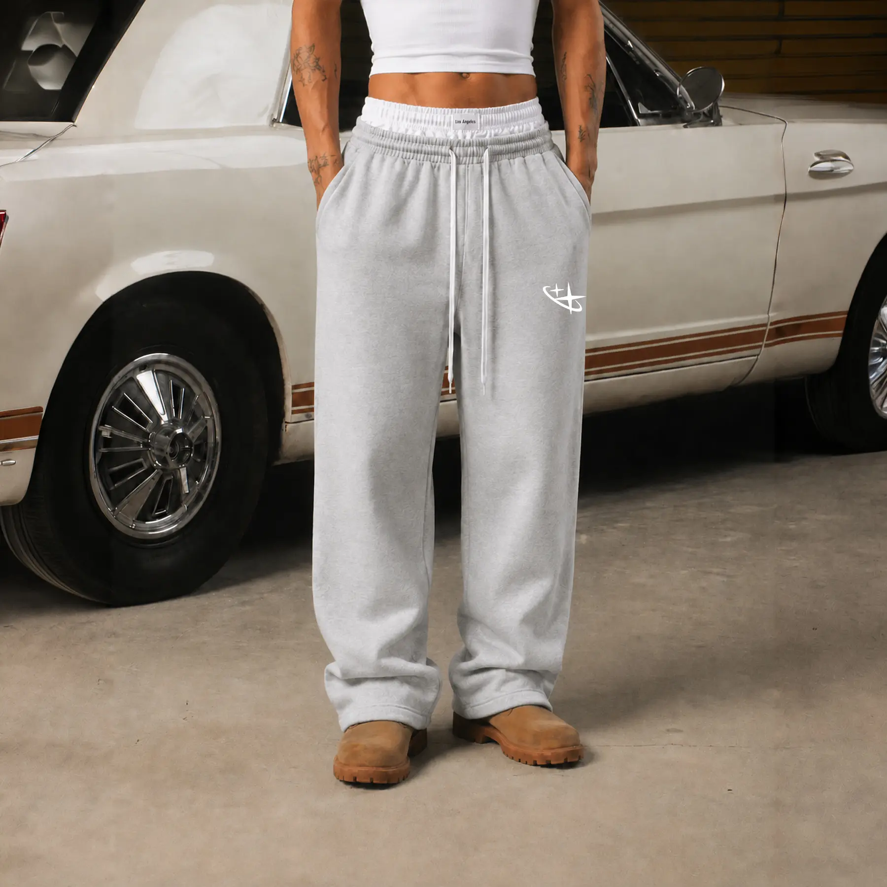 Men's Baggy Sweatpants with Double Waistband, Wide Leg Drawstring Pants with Side Pockets, Y2K Streetwear Lounge Pants for Gym Casual Outfits, Everyday Wear, Campus Fits, Travel Days, Side Graphic or Clean Track Pants
