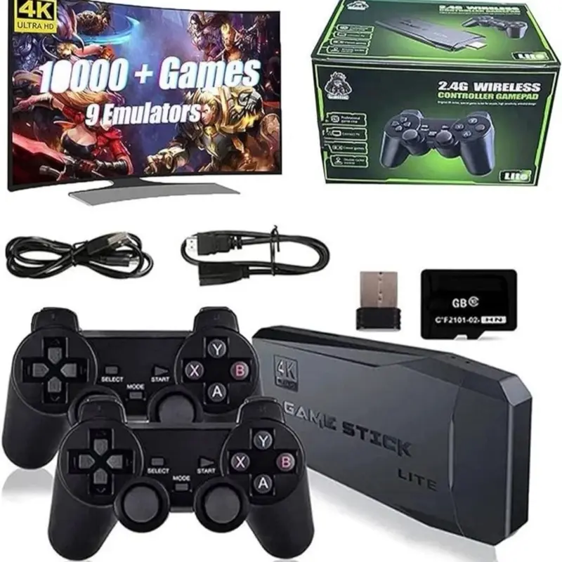 4K Lite Game Stick Console, 2 Wireless 2.4G Controllers, HDMI Retro Gaming Device Bluetooth