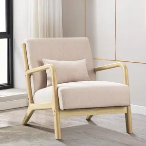EBELLO Mid Century Modern Accent Chair - Lamb Wool Fabric, Upholstered with Waist Cushion, Reading Chair for Living Room, Bedroom & Sunroom , beige，Puca