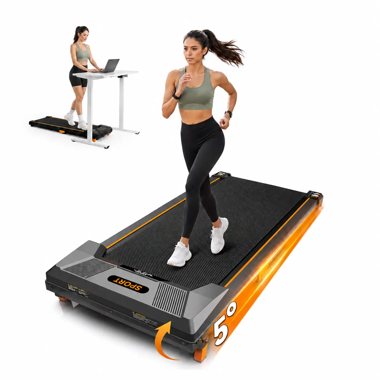 3-in-1 Treadmills Home, Flat/Incline Under Desk Treadmill, Shock-Absorbing Quiet Walking Pad, Exercise Equipment with Remote Control, 330 lbs Capacity, with LED Display, T1 classic