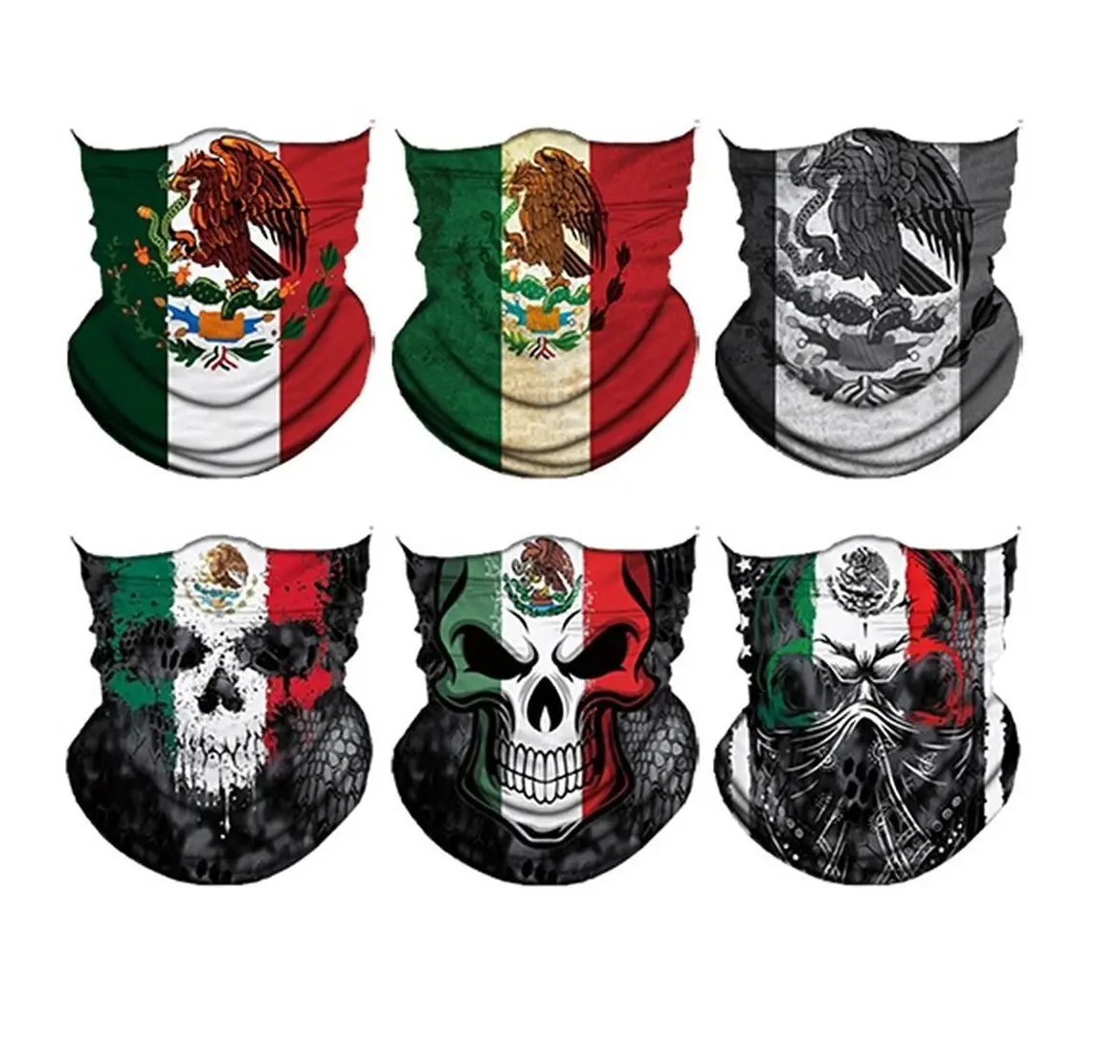 Mexican 6pcs Neck Gaiter Face Mask Summer UV Protection Cooling Neck Gaiter Men Women,Seamless Bandana Rave Face Cover Scarf Mask, Balaclava, Headband, Head Wrap, Great for motorcycle, biking, fishing, climbing, Construction work Tactical Mask Windproof F