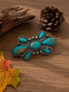 Vintage Bohemian Teardrop Durable Faux Stone Carved Zinc Alloy Automatic Hair Clip, Suitable for Long Hair Women, Retro Style Accessory, Teardrop Shape Hair Clip, Ethnic Pattern Hair Clip