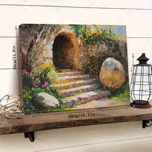Easter Morning Empty Tomb Canvas Art - Framed Vintage Wall Decor, Perfect Holiday Gift for All, Ready to Hang in Bedroom or Living Room
