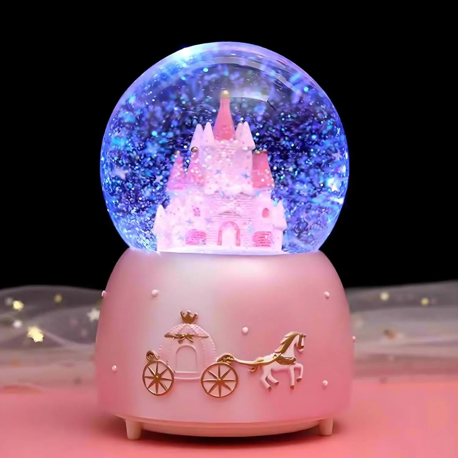 Snow Globes, Castle Music Snowglobes with LED Lights,Automatic Snow Fall Effect, Decor for  Room Essentials Birthday Christmas Festival  for 5-16 Year Old Girls (Pink1)
