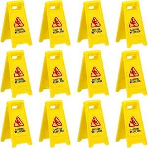 12 Pcs Yellow Warning Sign Plastic Street Caution Wet Floor No Parking Set Mini Traffic Sign Safety Education Toy
