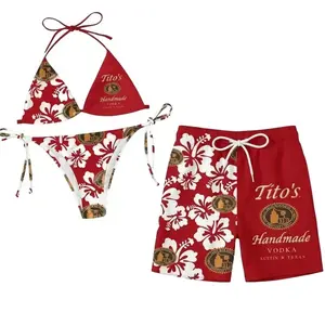 [Hot Summer 2026 Matching Set] Twisted Tea Inspired Red Bikini and Men’s Swim Shorts Set, Couples Beachwear for Poolside and Summer Trips