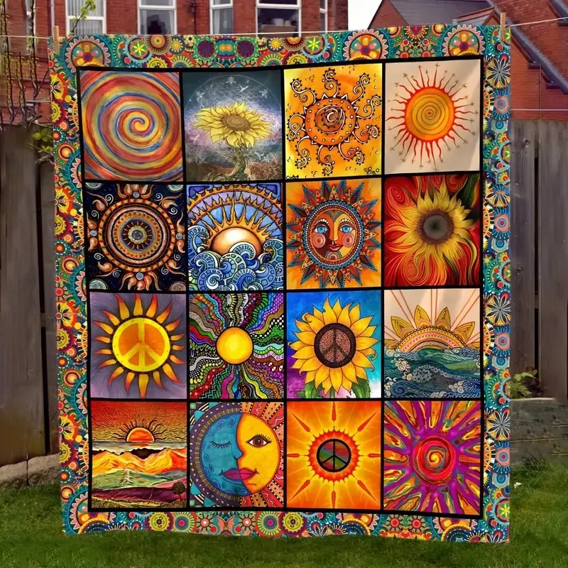 1 piece of colorful mandala sunflower printed fleece blanket, suitable for sofa, bed, travel, camping, living room, office, chair, warm fleece fabric that does not pill or fade. Machine washable, can be water-washed, perfect gift choice.