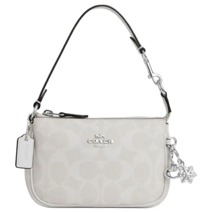 COACH Nolita 15 Mini Crossbody Bag for Women – Metallic Logo Monogram, Genuine Leather, Classic Style, White