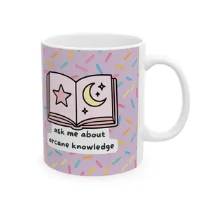 Librarian on Duty | Pastel Arcane Knowledge Book Mug | Cute Sprinkle Pattern Ceramic Mug