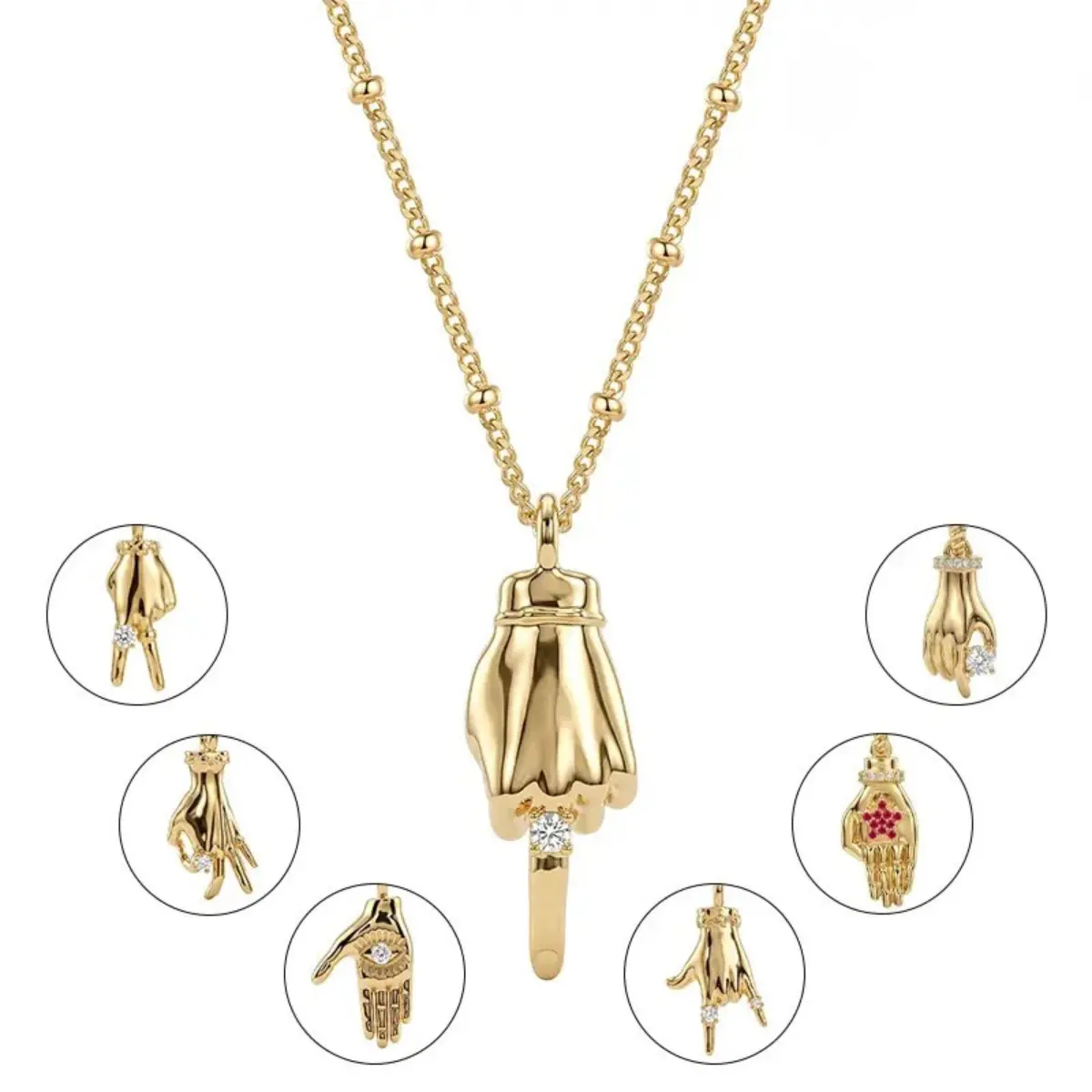 Hand Pendant Necklace for Women - Hypoallergenic Middle Finger/Victory Hand Gesture Charms with Cubic Zirconia - for Hip Hop Streetwear & Daily Outfits - Meaningful Statement Jewelry Gift for Bestie