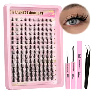 Natural Lash Extension Kit 140Pcs Wispy EyelashExtensions Kit Individual Lashes Extensions withLash Bond & Seal & Tweezers for Beginners cluster applicator makeup cosmetic cosmetic Gentle eyelashes & adhesives 0.05mm cluster kit