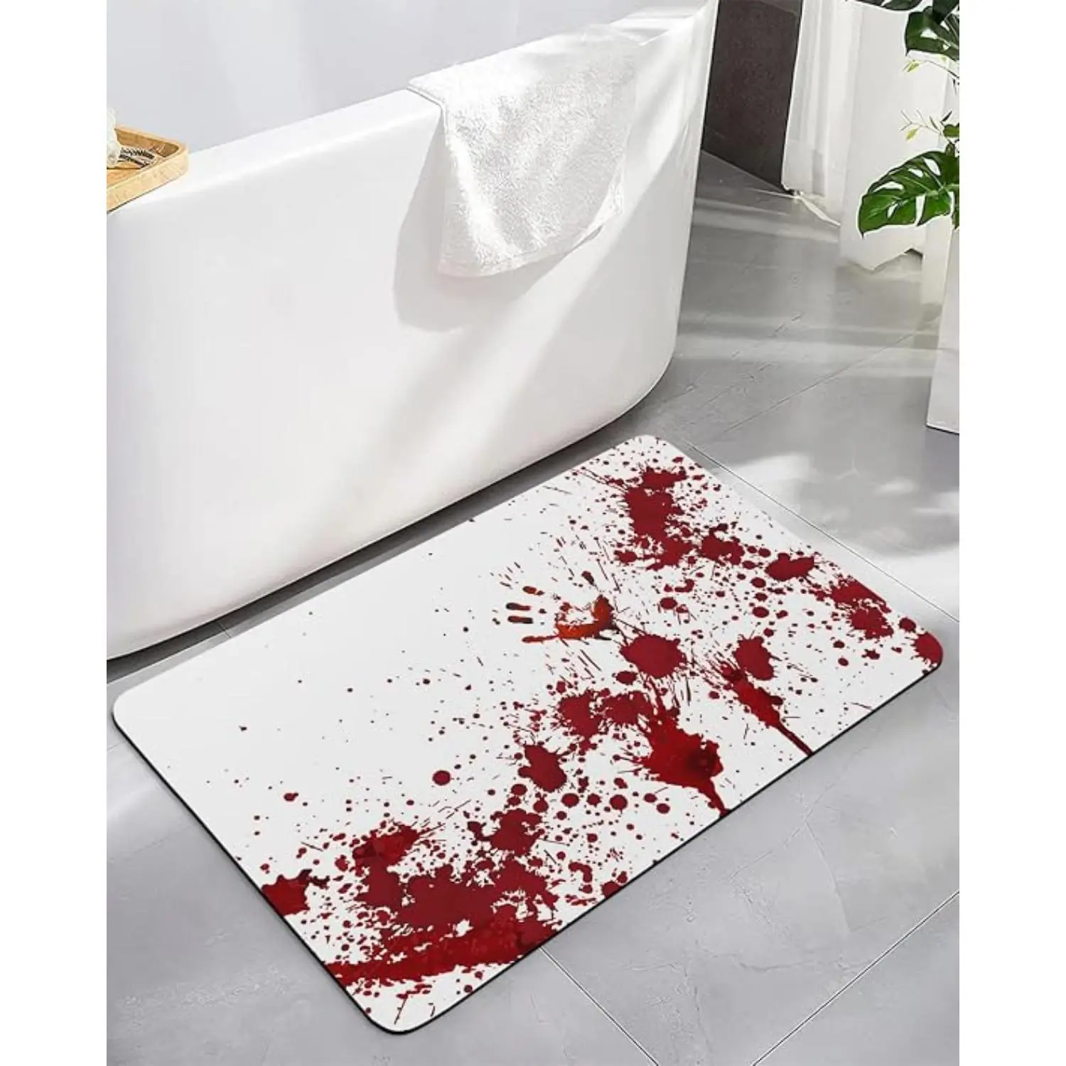 Flannel Bloody Handprint Halloween Bath Mat Non Slip Washable Bathroom Rug