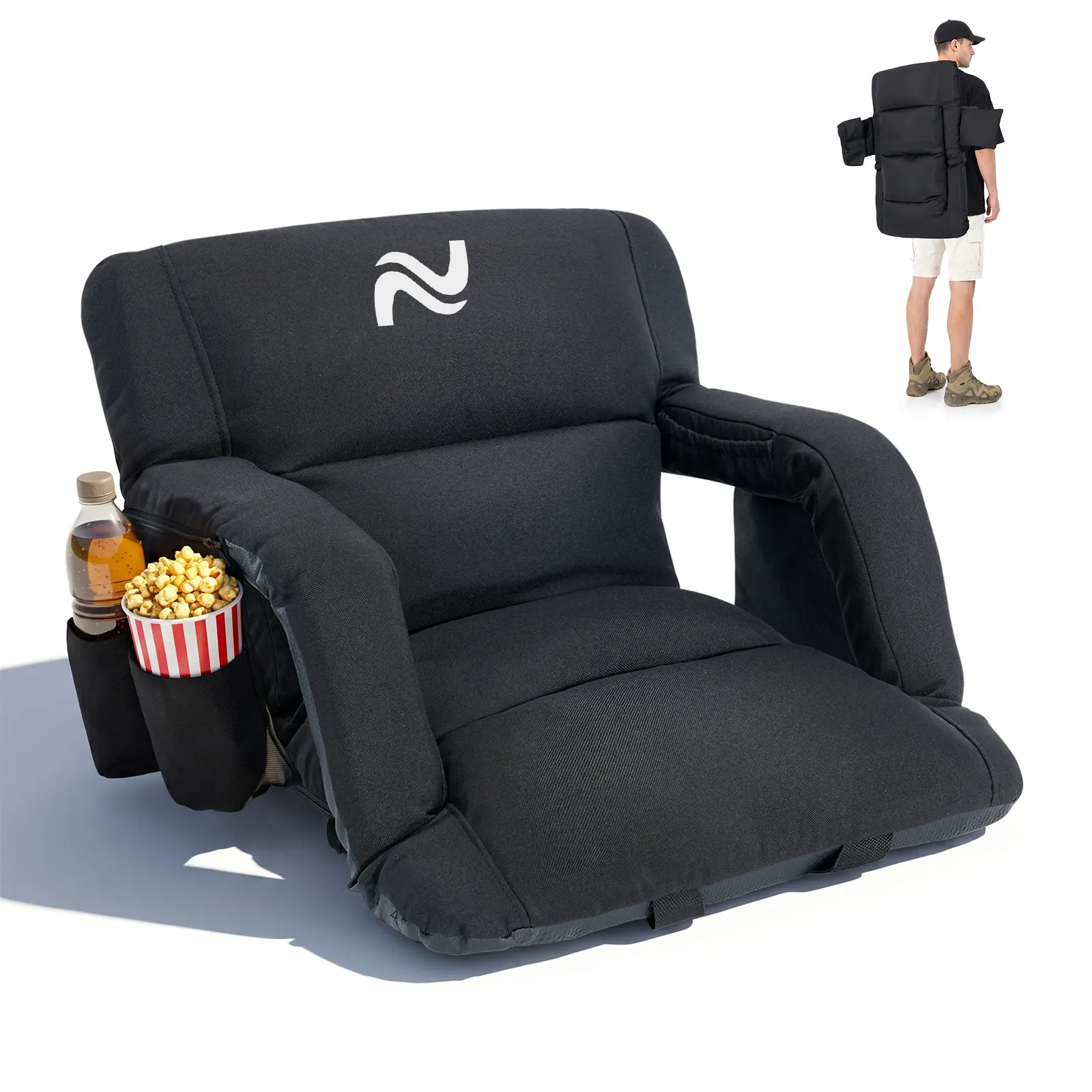 ABORON Unisex Linen Thick Recliner Stadium Seat - Back Support, Comfy Cushion, Lightweight Portable Bleacher Chair, 6 Reclining Positions for Outdoor Sports Events, Stadium Seats