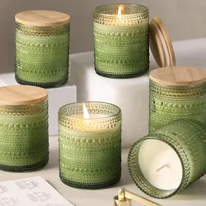 14oz Green Large Glass Candle Jars for Making Candles (6pcs), Empty 3 Wick Candle Jars, Bulk Empty Candle Containers, Candle Tins Making Supplies for Gifts, Green Table Decor