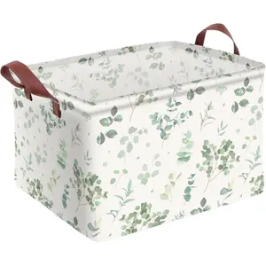 Sage Green Storage Basket Waterproof Canvas Toy Storage Bin Home Decor Collapsible Outdoor Basket with Leather Handles Sage Green Blanket Baskets For Closets,Bedrooms,Gifts Baskets