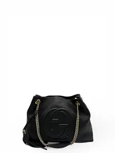 Pre-owned GUCCI PEBBLED LEATHER Shoulder Bags SOHO BLACK CALFSKIN SHOULDER BAG