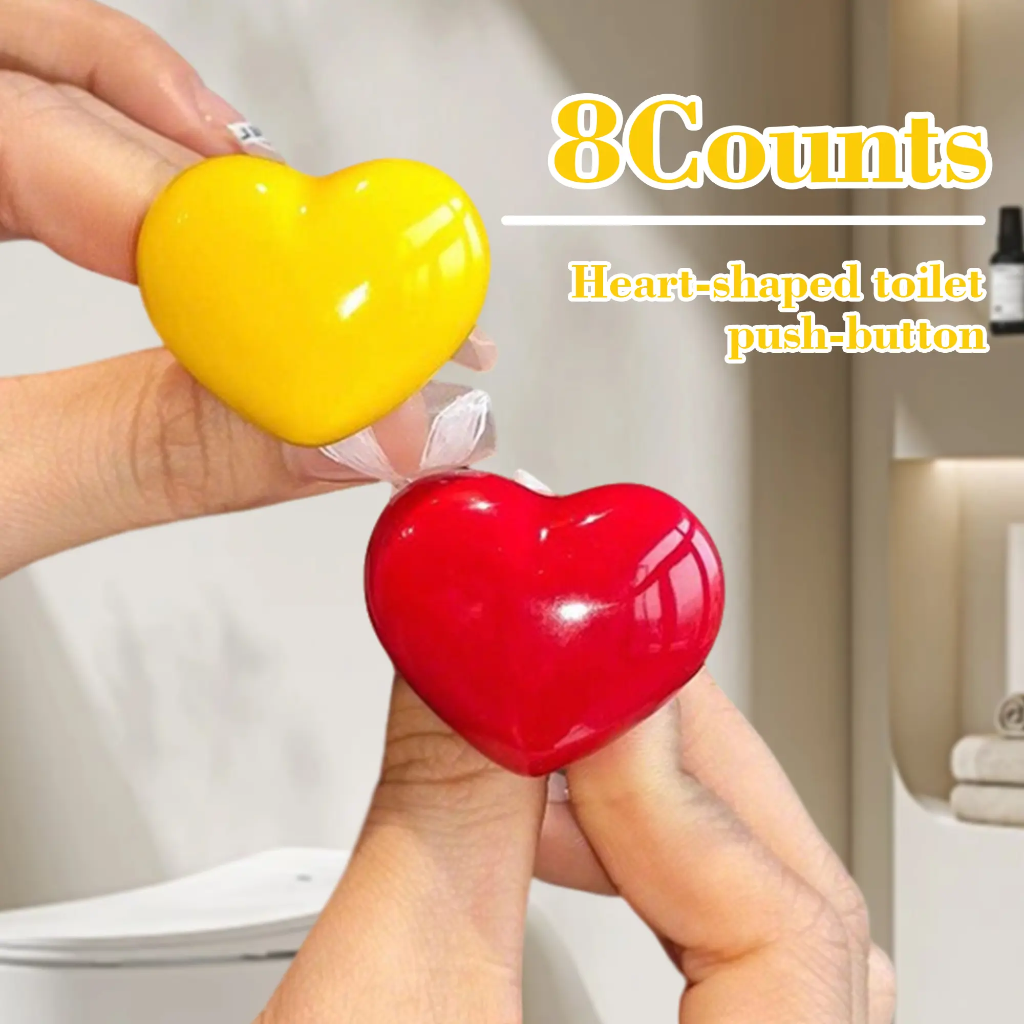 8-Count Heart-Shaped Toilet Tank Button Pushers, Toilet Accessory for Easy Flushing & Nail Protection