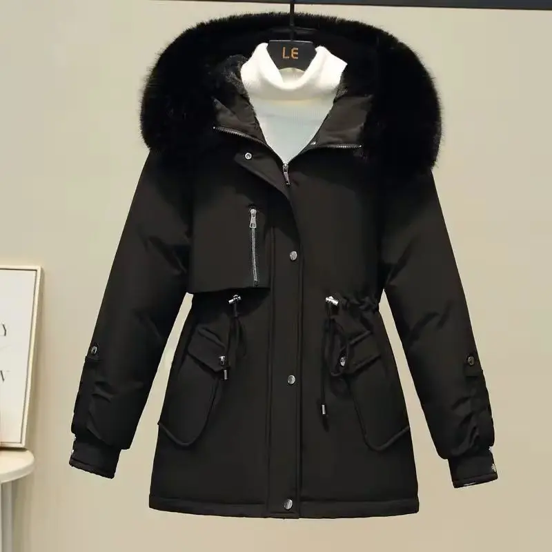 Women’s Winter Parka Coat, Wool-Lined Hooded Jacket, Fur Collar, Loose Fit, Thick Warm Snow Wear Fashionable Padded Parka Casual Womenswear