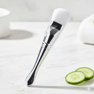 Dual Head Silicone Foundation Brush Set, Flexible Makeup Tool for Precise Application. Flat Wide Head Design for Zoning, Serum Spoon for Dosing, Ergonomic Non-Slip Grip. Washable & Reusable.