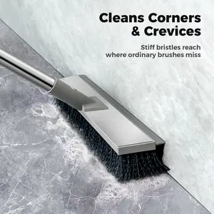 2-in-1 Floor Scrub Brush with 13" Extra Wide Head  51-Inch Long Adjustable Handle for Cleaning Shower Bathroom Garage Kitchen Wall Deck Tub Tile
