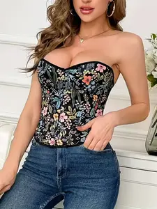 Women's Floral Print Shaping Top Bandeau, Belted Waist Design, Elegant Tummy Control, Comfortable Daily Wear, Stylish Casual Blouse