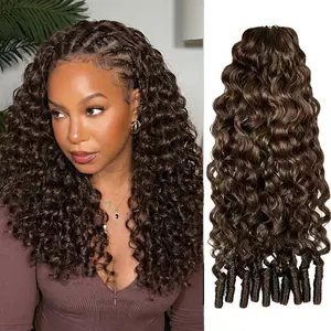 OQ HAIR #4 Chocolate Brown Feather Crochet Human Hair Burmese Curly Machine Made Crochet Weave Hair Extensions for Volume and Length