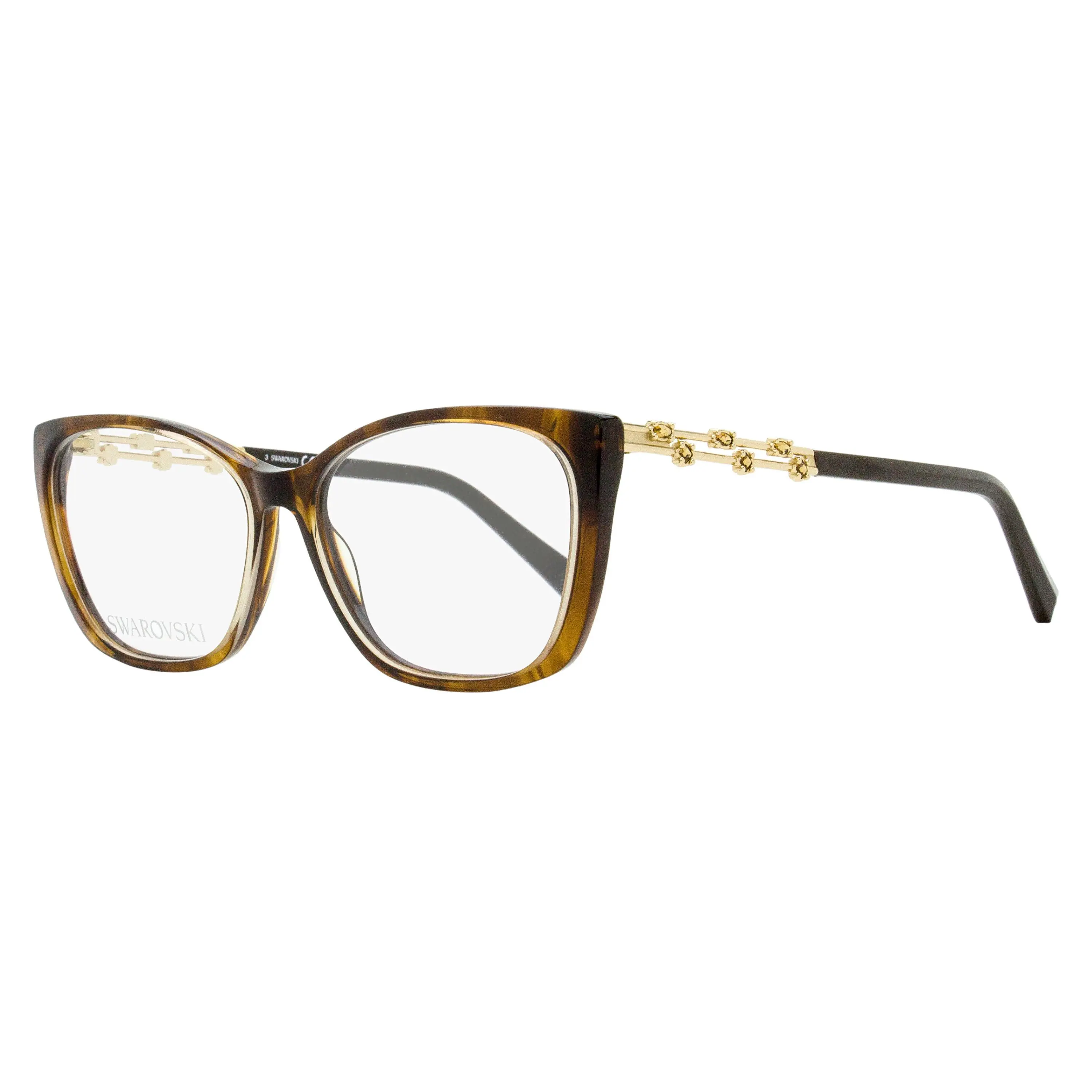 Swarovski SK5383 Women's Soft Rectangular Eyeglasses in Brown Melange, Metal Frames with Shimmering Crystal Floral Accents, 54mm Accessory Non-Prescription Glasses