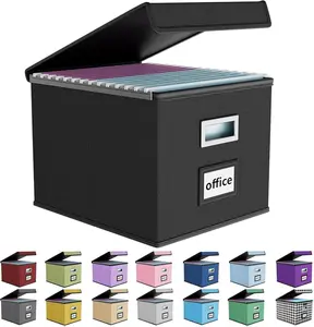 Collapsible Linen File Organizer Box with Lid – Letter & Legal Hanging File Storage (14.9″ × 12.6″ × 10.8″)