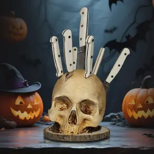 Skeleton Head Knife Holder, Skull Knife Block for Kitchen Storage, Halloween Horror Decor, Small Knife Rack (5.9IN No knives)