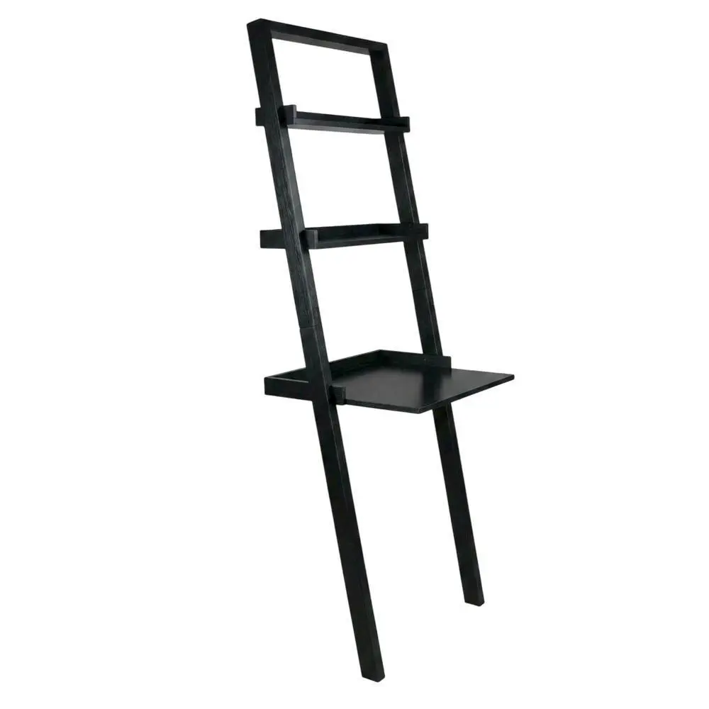 Black Leaning Desk, Ladder Design, Computer Table, Two Storage Shelves