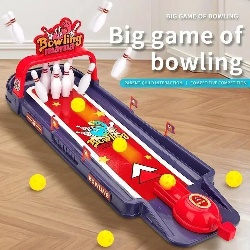 Plastic Desktop Bowling Board Game with Catapult Launch System, Unisex Indoor Play Item, Memory Training & Observation Tool, 1-2 Players, 4 Launch Balls, Interactive Family Party Kids Sport Gear