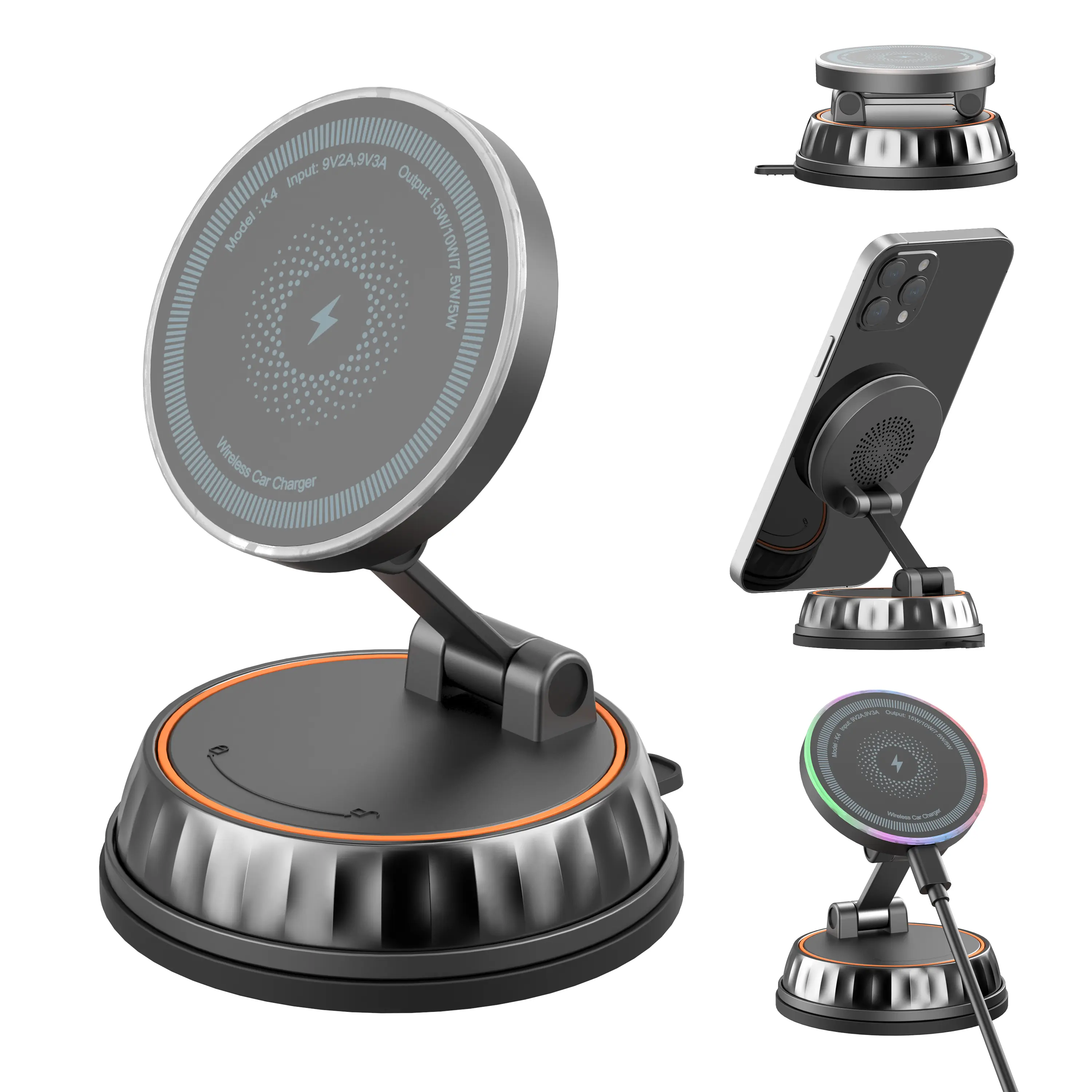15W Magnetic Wireless Car Charger Mount, Strong Nano Gel Vacuum Suction Phone Holder, 360° Adjustable for iPhone & Samsung