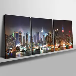 City Night View Framed Canvas Painting, 3 Counts/set Cityscape Wall Art Poster, Wall Art Decor for Home Living Room Bedroom Office, Ornaments