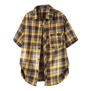 Men’s summer vintage plaid loose short-sleeve collared shirt jacket—stylish, versatile for everyday wear with a cool, casual, comfortable look. #SummerVibes