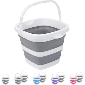 Foldable bucket, 5-liter 1.3 gallon household small cleaning mop bucket, outdoor car wash bucket, plastic foldable portable camping beach bucket, space saving square bucket