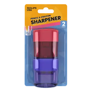 Manual Pencil Sharpeners - Double Hole For Pencil And Crayon, Compact Receptacle Included, 2 Pack