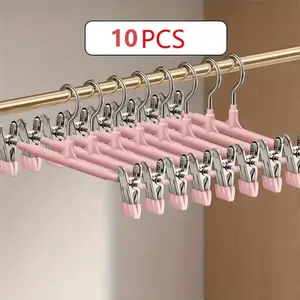 10pcs Adjustable Metal Hanging Clothes Hangers Set, Non-Slip Space Saving Design, Ideal for Pants & Dresses, Keeps Clothing Organized
