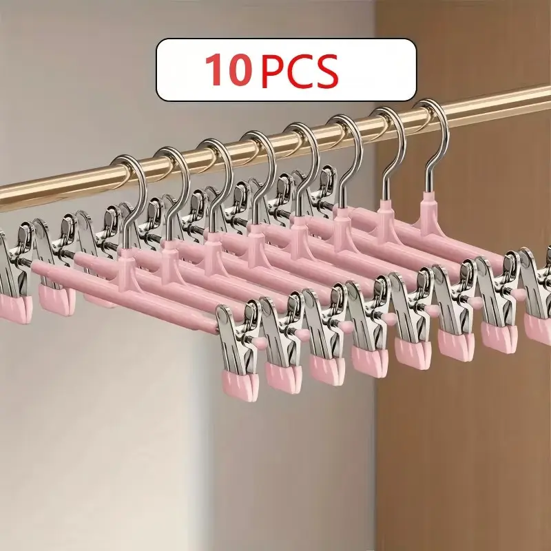 10pcs Adjustable Metal Hanging Clothes Hangers Clip Hangers Set, Adjustable Hooks Hanger, Non-Slip Space Saving Design, Ideal for Pants & Dresses, Keeps Clothing Organized, Hangers With Clips, Hanger Pack
