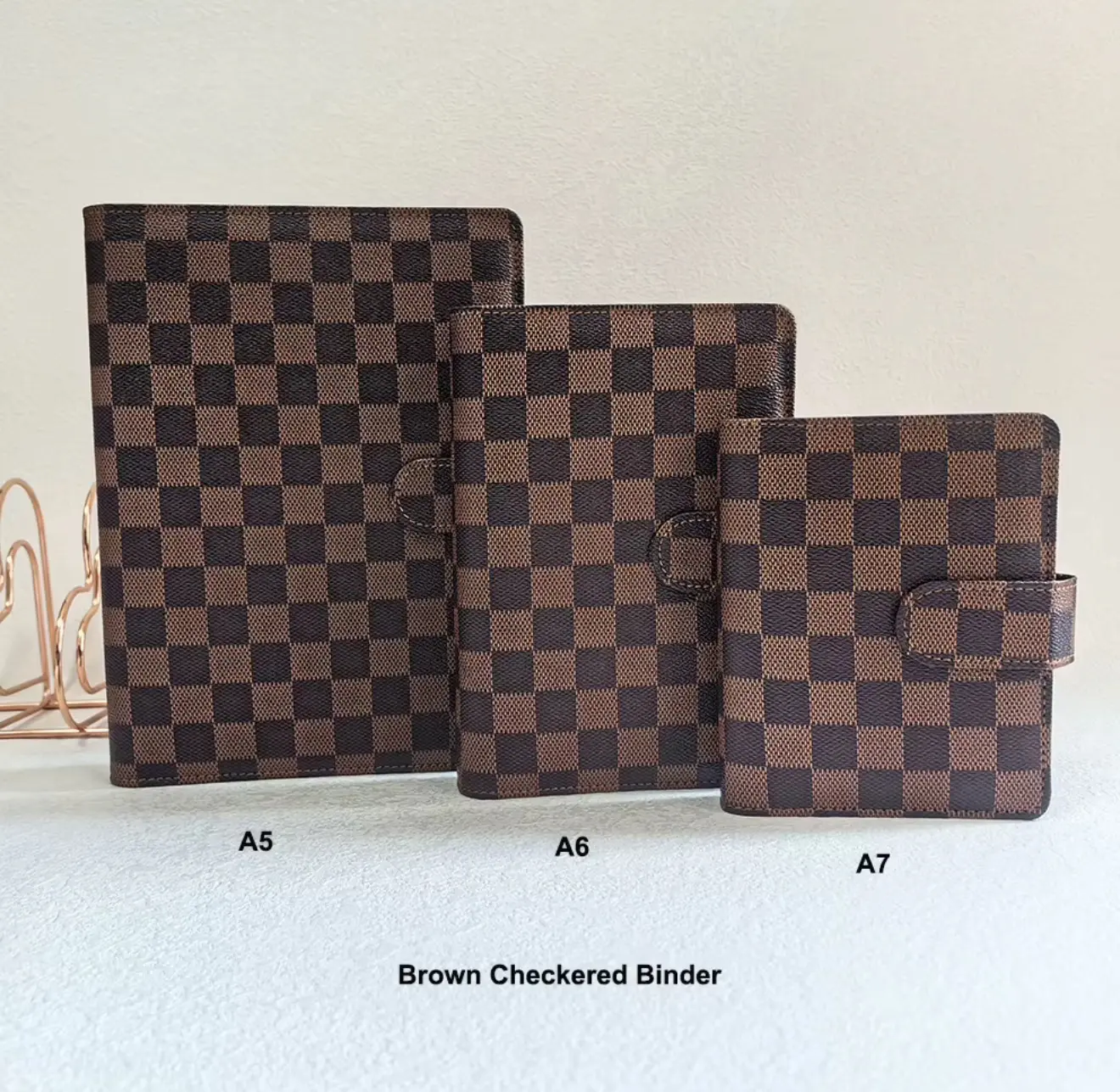 Brown Checkered Binder A5 A6 A7 Sizes Durable Design for Organization and Storage