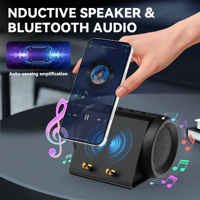 Induction Speaker for Cell Phone, Portable Audio Amplifier, 2-In-1 Desktop Holder for Smartphone/Tablet, Resonance Sound Technology for Home Office Travel Shower, Gadget Gifts
