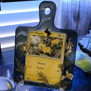Pikachu Epoxy Resin Plaque with Stand, Home Decor Artwork, Wall-Mountable or Tabletop Frame, Ideal Gift for Pokemon Fans