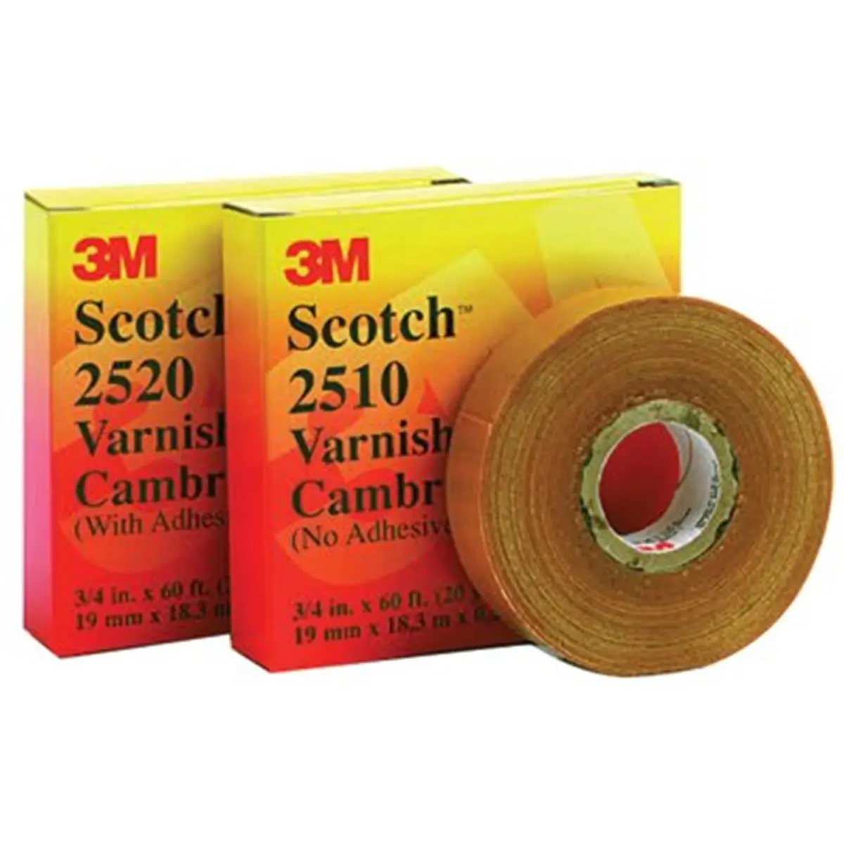 3M 2510 Class A Fabric Insulating Tape, 500-10711 Model, 2 in x 36 yds Cotton Varnished Cambric, High Temp Res. 105°C/220°F for Electrical Applications