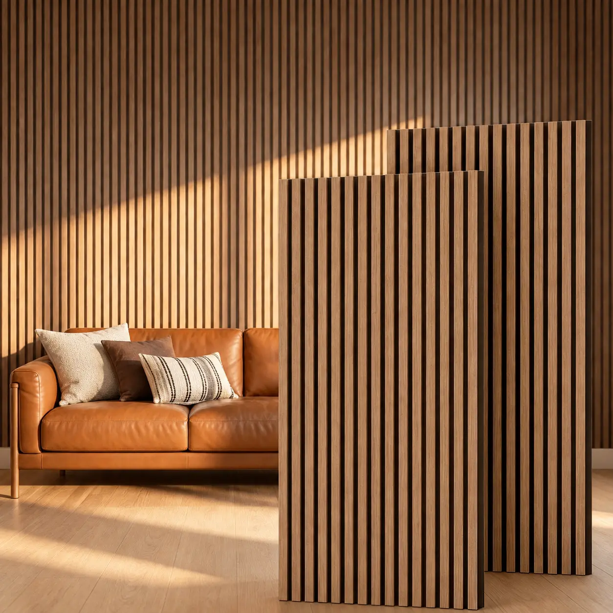 TONOR Walnut Acoustic Wood Slat Wall Panels - Decorative Home Improvement Wall Trim for Bedroom Decor, Living Room Decor, Commercial Spaces, Accent Wall